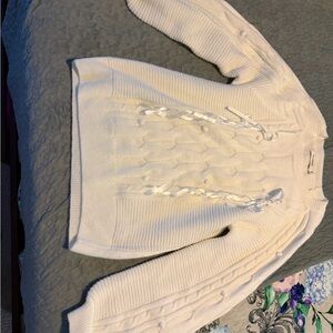 Francesca's Collections Cream Cable-Knit Ribbon-Trim Sweater